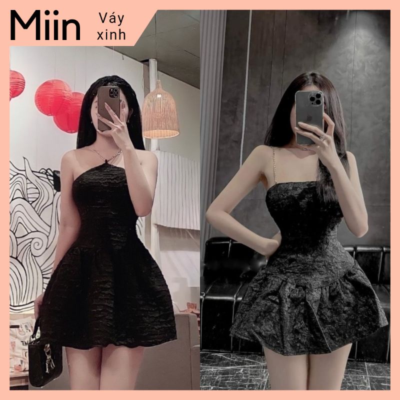 Váy 2 dây + cổ yếm xích ngắn xòe sexy