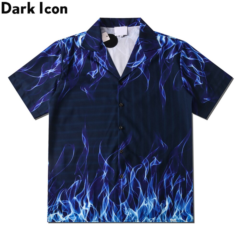 Áo Sơ Mi Nam Polo Màu Xanh Dương Đậm Chất Liệu Trọng Lượng Nhẹ Phong Cách Hawaii Đường Phố
