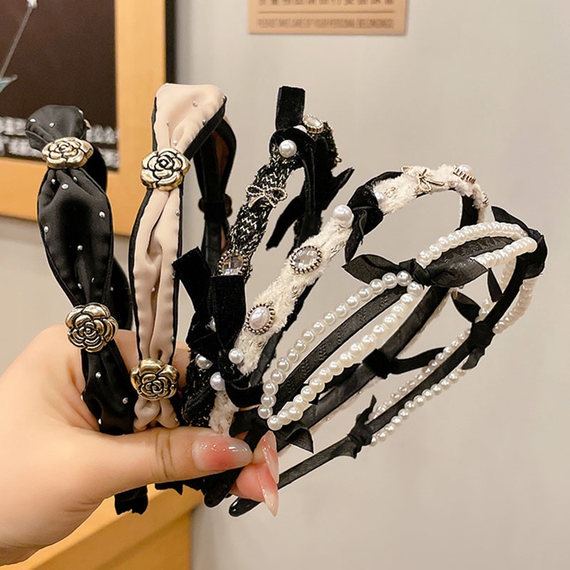 Băng Đô Đính Ngọc Trai Và Nơ Sang Trọng Phong Cách Pháp