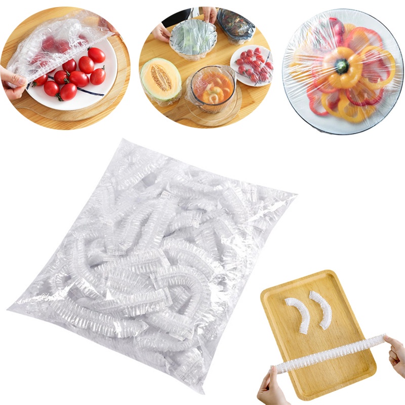 Set 100 Vỏ Bọc Bảo Vệ Bằng Nhựa Co Giãn Trong Suốt Dùng Một Lần Để Đựng Thức Ăn