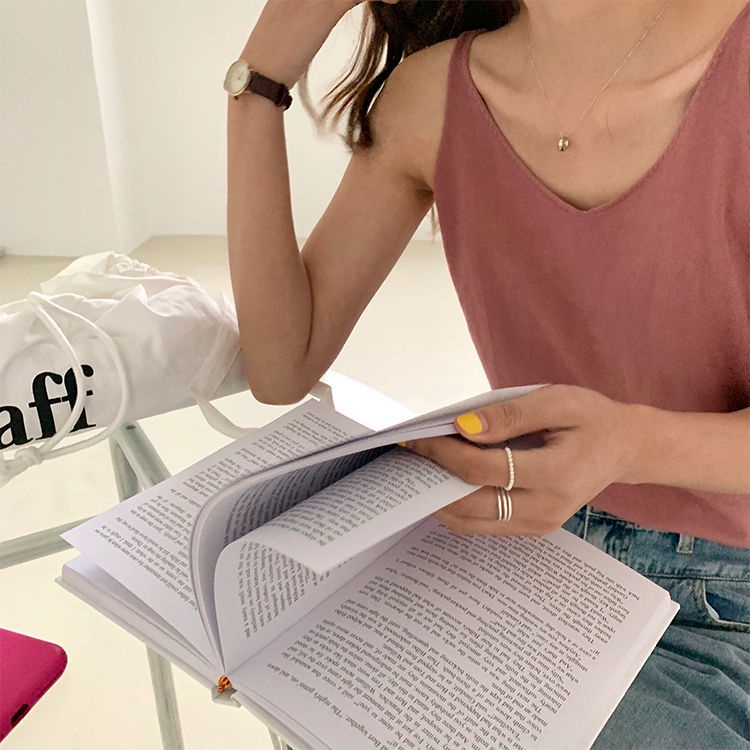 Áo dệt kim hai dây cổ chữ V thời trang Hàn Quốc