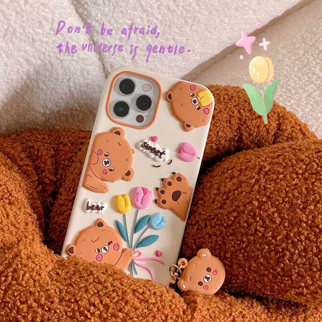 Ốp Điện Thoại Dẻo Họa Tiết Hoạt Hình Chú Gấu &amp; Hoa tulip Dễ Thương Chống Rơi Cho iPhone 13 / 12PRO MAX / 11 / 13PRO MAX