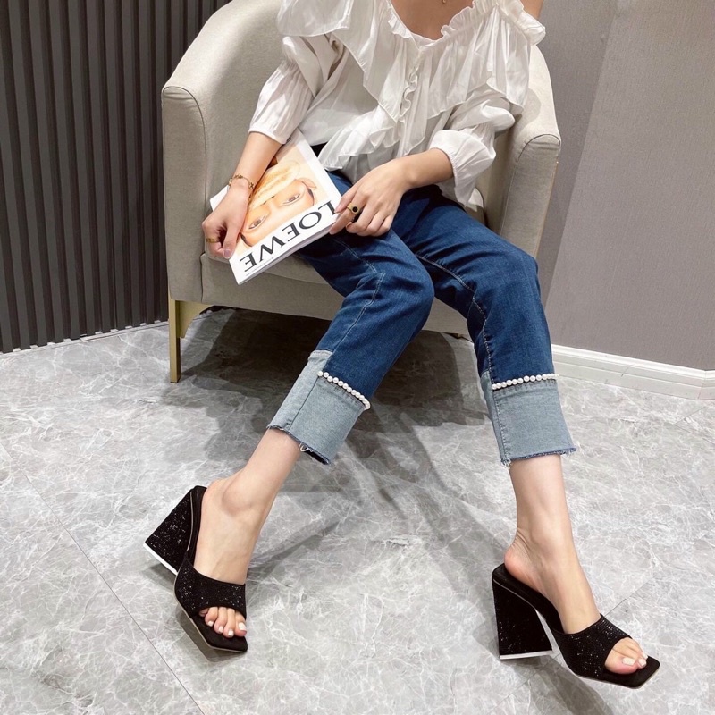 Gót guốc nữ bản ngang ép xoàn 9p chất cao cấp cực đẹp lên chân tôn dáng (Ảnh Thật) - Chị Chảnh Store