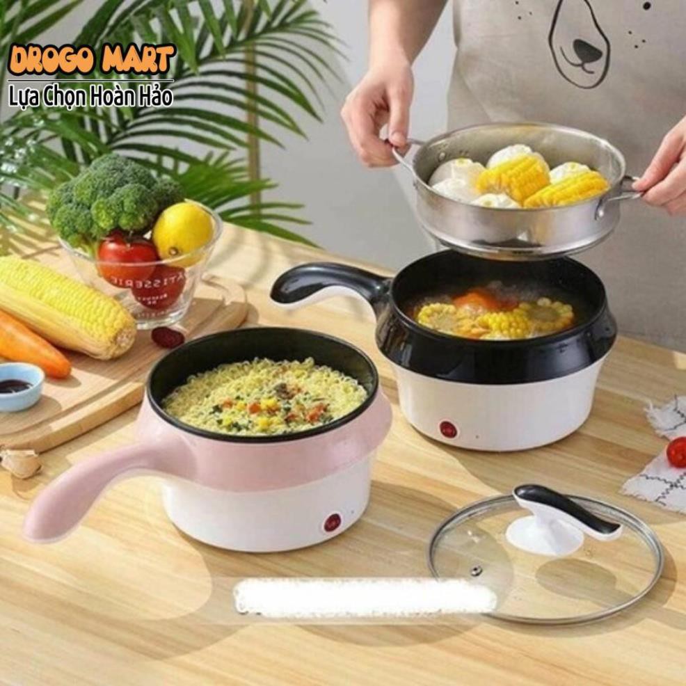 Nồi Lẩu Điện, Chiên Xào Đa Năng Kèm Giá Hấp Có Tay Cầm Tiện Dụng 18cm, Nồi Lẩu Hấp Mini 2 Tầng Cao Cấp