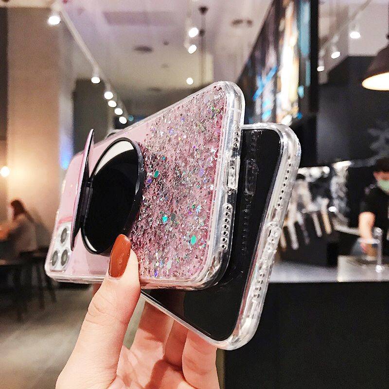 Oppo A3s A1K Realme C1 2 3 C2 5 X XT R17 Pro F9 K3 Personality Silicone Case+Makeup Mirror Stand All-inclusive Phone Back Cover Case QH 04