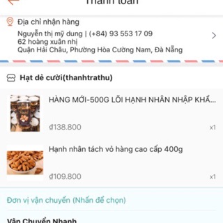 Combo 1 hạnh nhân 500g 1 hạnh nhân 400g ngày 09/05