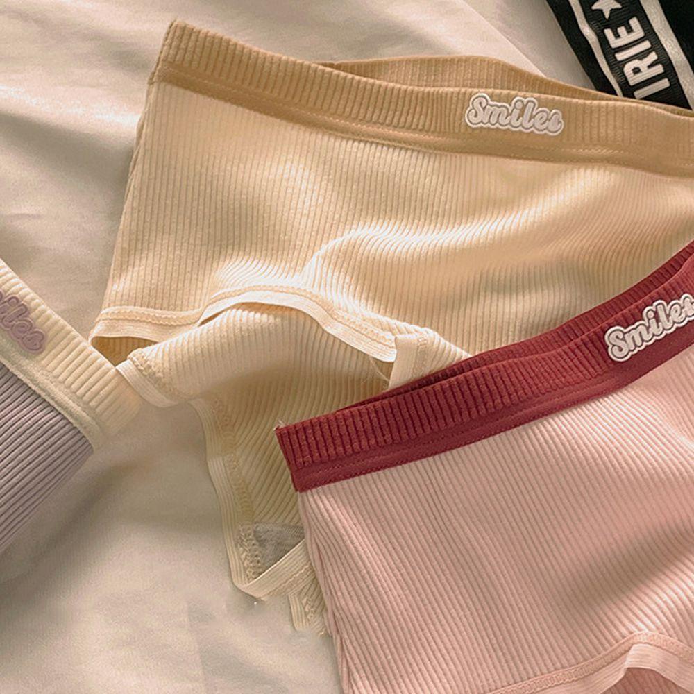 OCEANMAP Quần Lót Mềm Không Đường May Màu Trơn In Chữ Dễ Thương Cho Nữ