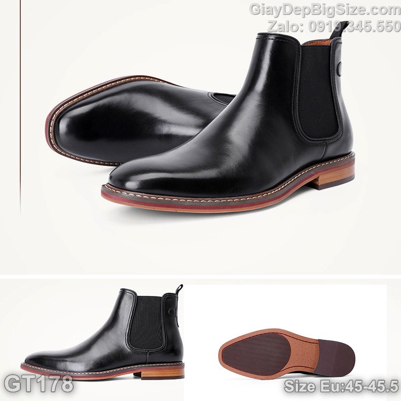 Giày tây da thật (chelsea boots), giày sự kiện tiệc cưới big size cỡ lớn Eu:45-45.5 cho nam chân to