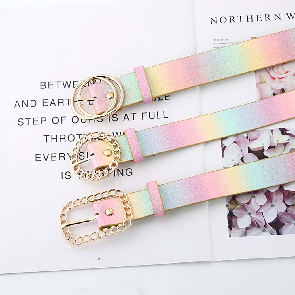 Thắt lưng da khóa hình trái tim phối sequin màu hồng hợp thời trang