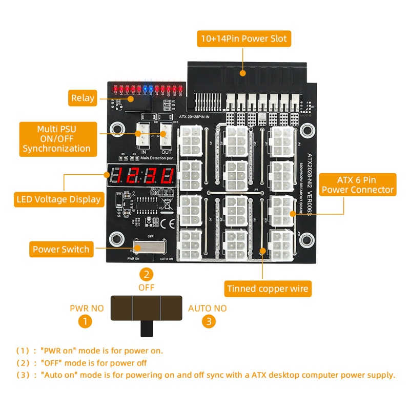 Bo Mạch Chuyển Đổi Nguồn Điện NAMA Ethereum ETH BTC 12V GPU / PSU Cho Thẻ Đồ Họa