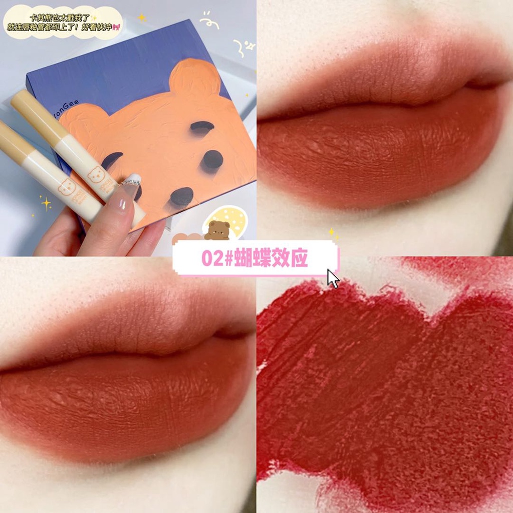 Bộ 4 thỏi son kem lì VONGEE kết cấu mềm kháng nước lâu trôi thiết kế họa tiết gấu màu cam | BigBuy360 - bigbuy360.vn