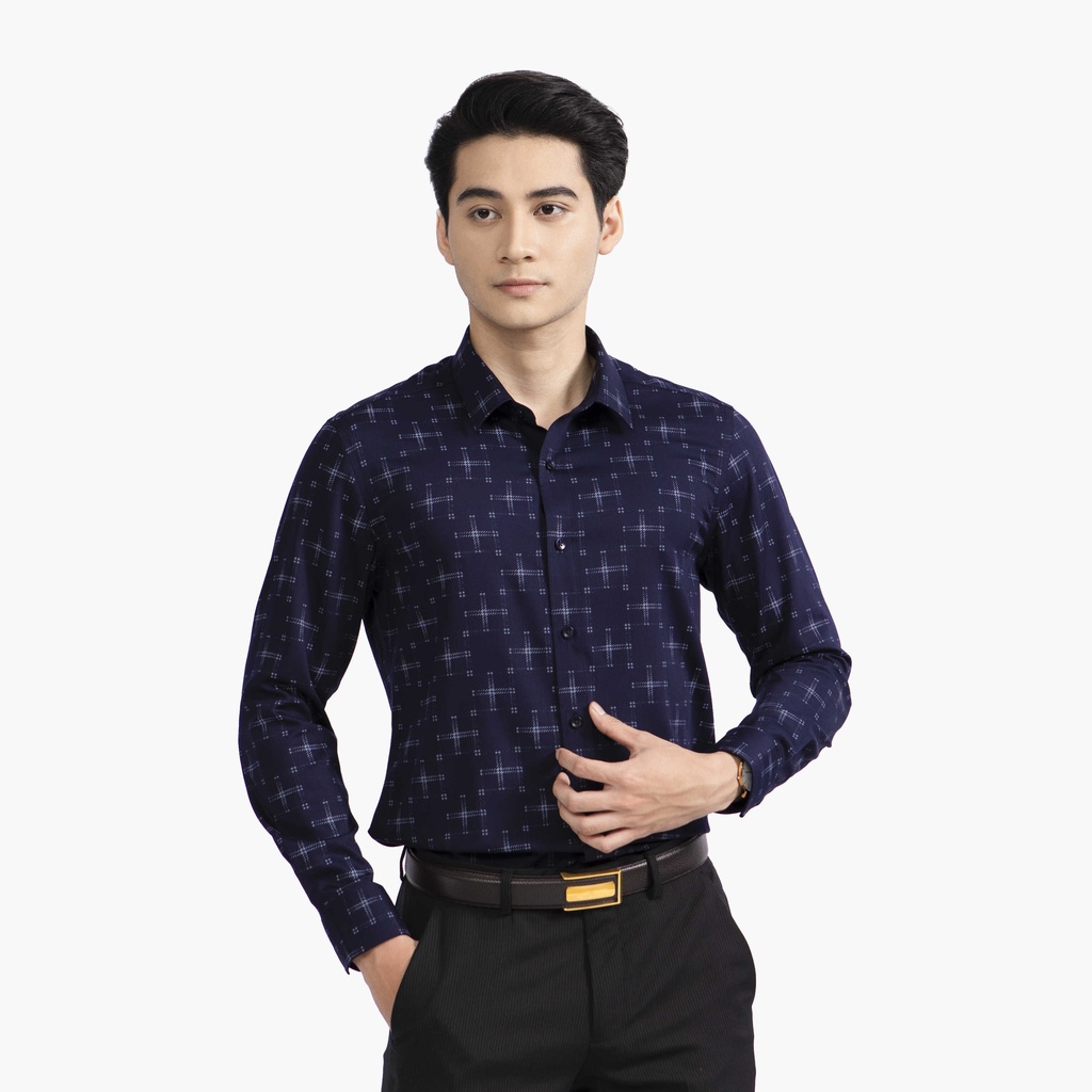 Áo sơ mi dài tay nam Aristino phom slim fit, thiết kế tà lượn, họa tiết lịch lãm - ALS39502