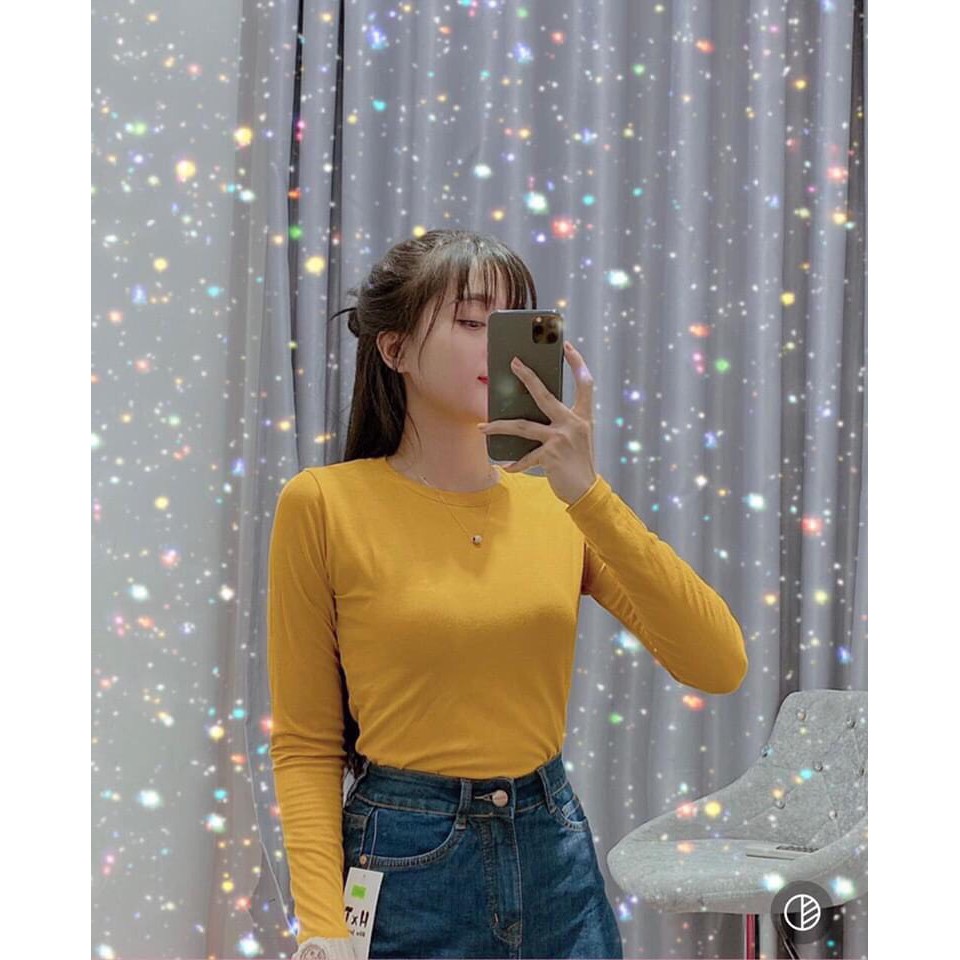 Áo Thun Tay Dài Nữ, Dáng Ôm Body Cổ Tròn Áo Phông Trơn Dáng Ôm Màu Đen/Trắng/Vàng/Hồng T022 | BigBuy360 - bigbuy360.vn