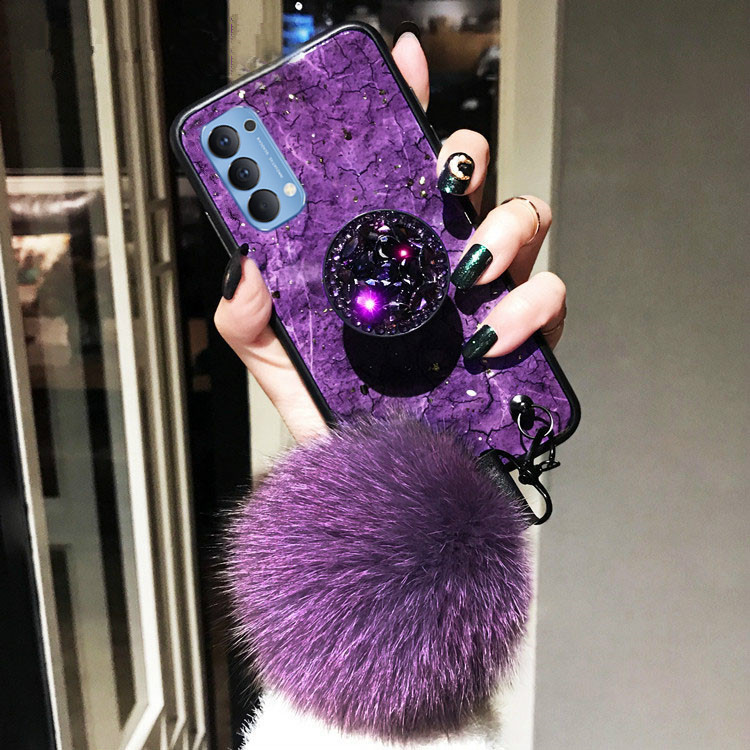 Ốp Điện Thoại Họa Tiết Đá Hoa Cương Gắn Dây Đeo Banh Lông Cho OPPO Reno 5 Pro 5G Reno5 5Pro 5G 2021