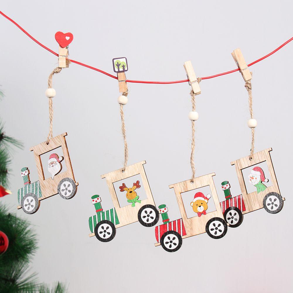 Bộ 4 Phụ Kiện Treo Trang Trí Giáng Sinh Bằng Gỗ