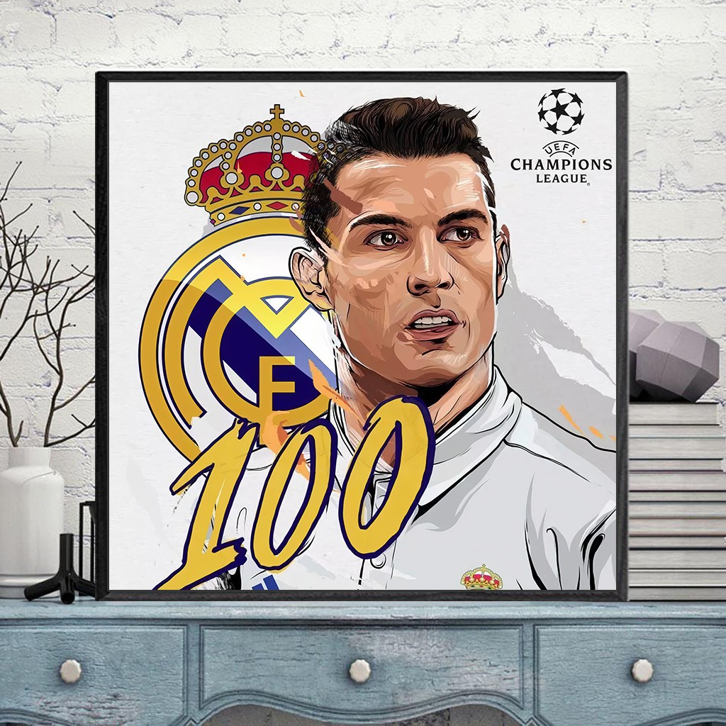 Tranh Ronaldo và Logo Real Madrid, Có Khung, Bảo Hành 2 Năm