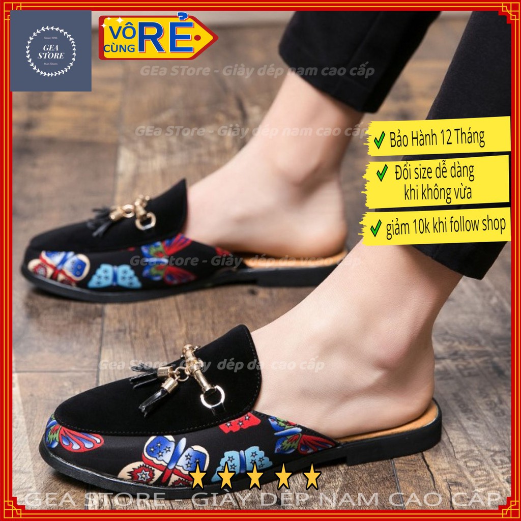 Giày lười nam không gót cao cấp, Sục nam mũi nhọn phong cách hàn quốc thể thao, chất liệu da bò pu kèm vải - Mã GEA54 | BigBuy360 - bigbuy360.vn