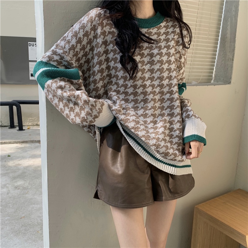 Áo len dáng rộng tay dài phối sọc thời trang retro
