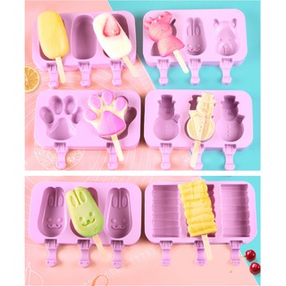 Khuôn silicon làm kem hình dáng siêu cute, đáng yêu tặng Kèm 50 que gỗ , Khay tạo hình làm kem tại nhà