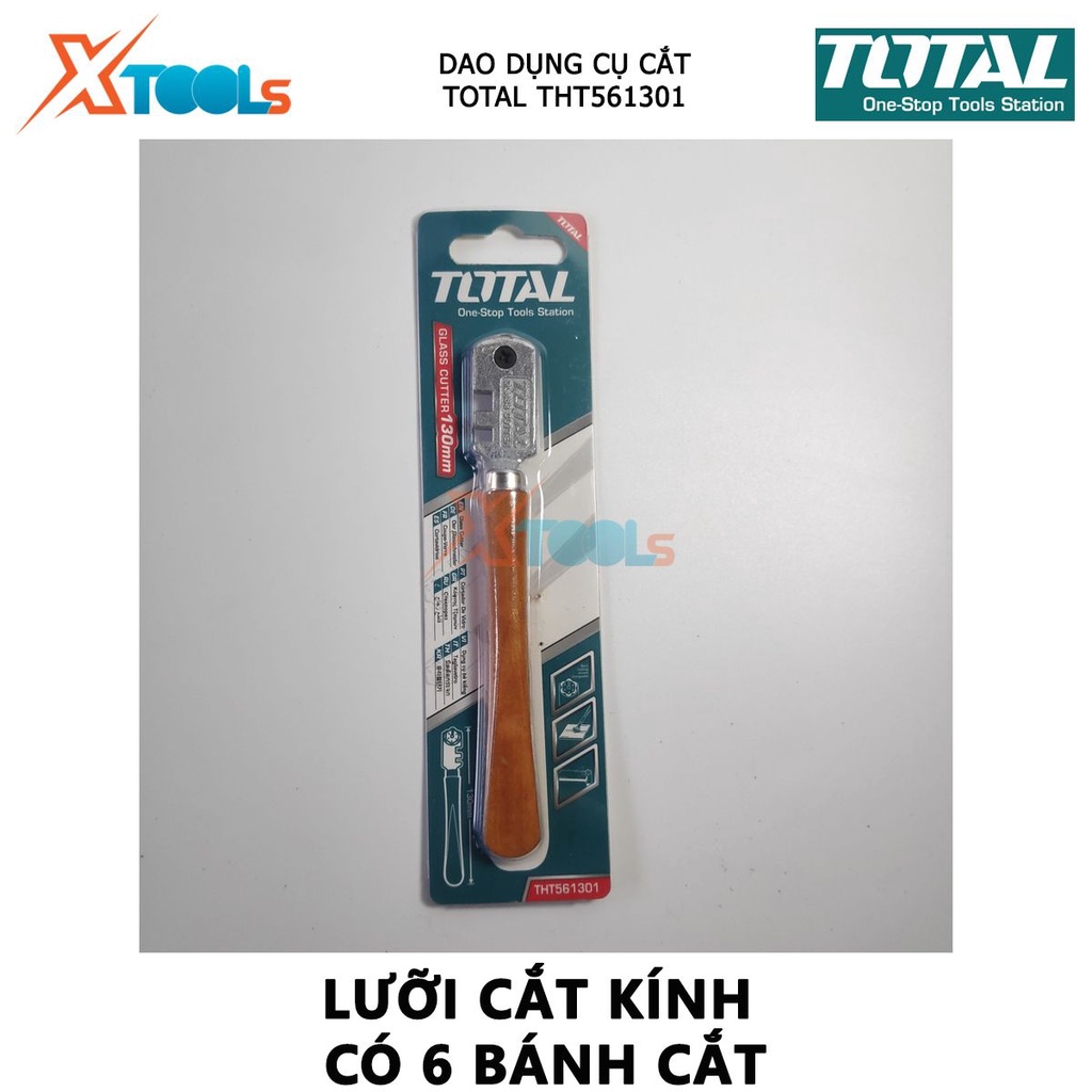 Dao cắt kiếng TOTAL THT561301 | dụng cụ bẻ kính Tay cầm bằng gỗ, Lưỡi cắt kính có 6 bánh cắt, Chiều dài: 130mm, Tổng chi