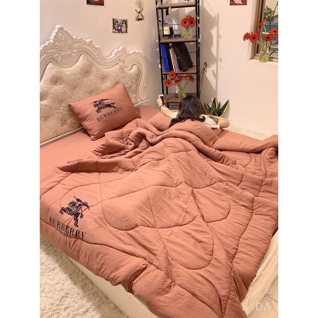 Bộ Chăn Ga Gối Cotton Đũi 5 Món Thương Hiệu