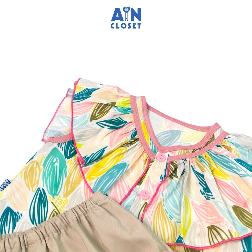 Bộ quần áo ngắn bé gái họa tiết Lá ngũ sắc quần kem - AICDBGTOSXCF - AIN Closet