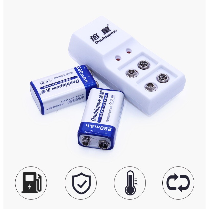 Bộ sạc pin vuông DP-B09 Tặng 1 pin 9V 280mAh Doublepow