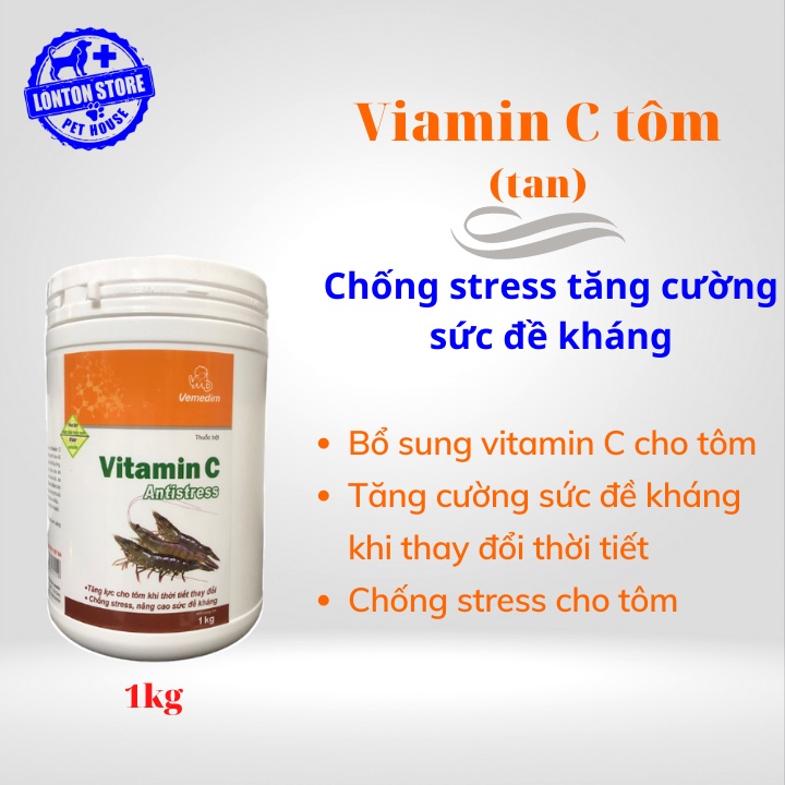 VEMEDIM Vitamin C Antistress tôm, loại tan, dùng chống stress, nâng cao sức đề kháng cho tôm, hộp 1kg