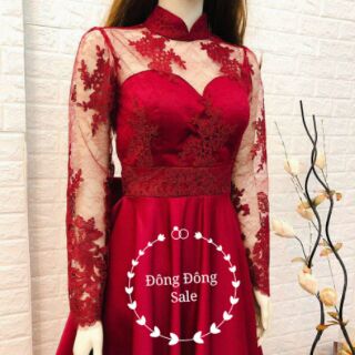 Đầm xòe đỏ phối ren cao cấp
