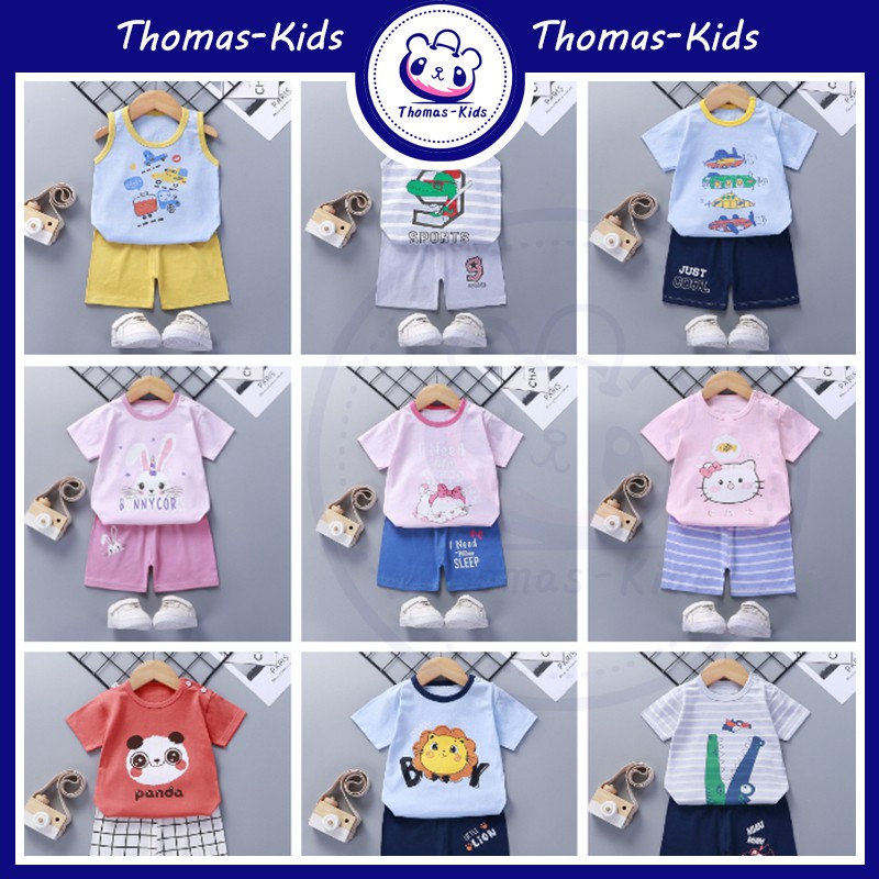 Bộ Đồ Áo Thun Tay Ngắn In Hoạt Hình Và Quần Ngắn Dành Cho Bé Trai Gái 1-5 Tuổi