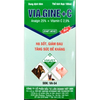 Via gine + c 20ml sốt, đau, tăng sức đề kháng vật nuôi. anagin 25% + vitamin c 2,5%