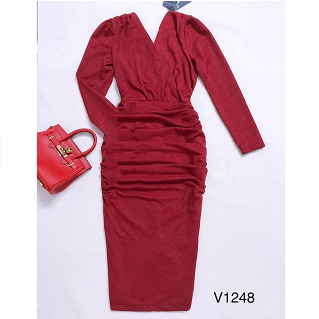 [GIÁ SỈ] Váy Đầm dự tiệc chất len nhũ mỏng ôm body siêu tôn dáng màu đỏ sang chảnh (Cam kết hàng y hình)