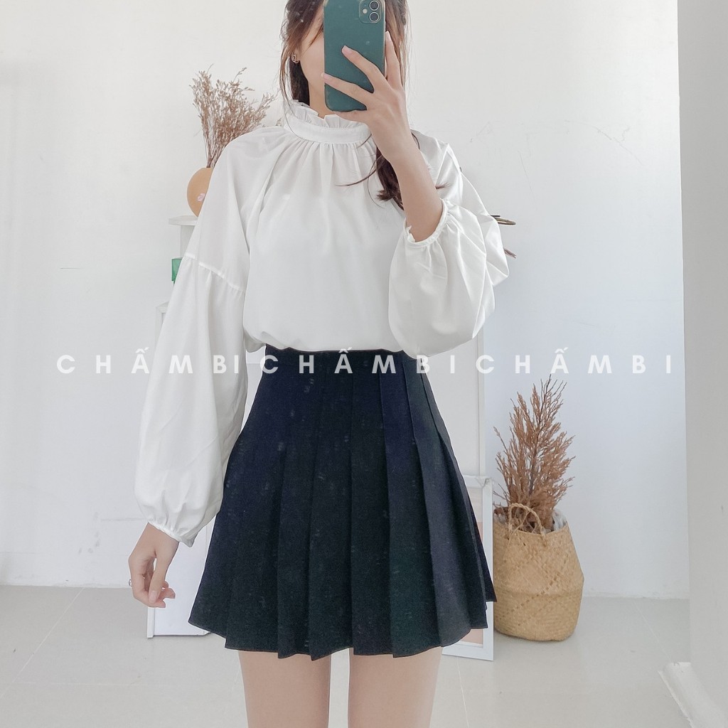 Áo Kiểu Cổ Bèo Bo Cúc Sau Chất Voan Lụa Mềm Mại Freesize - A.120