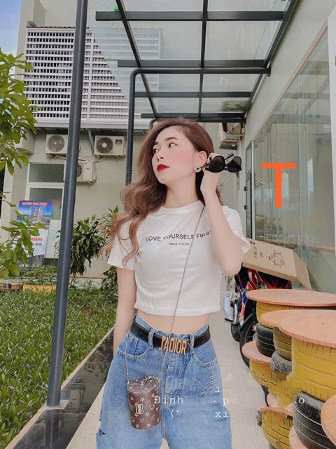 Sét áo crt Love your + quần bò ống rộng đè gấu TTK978