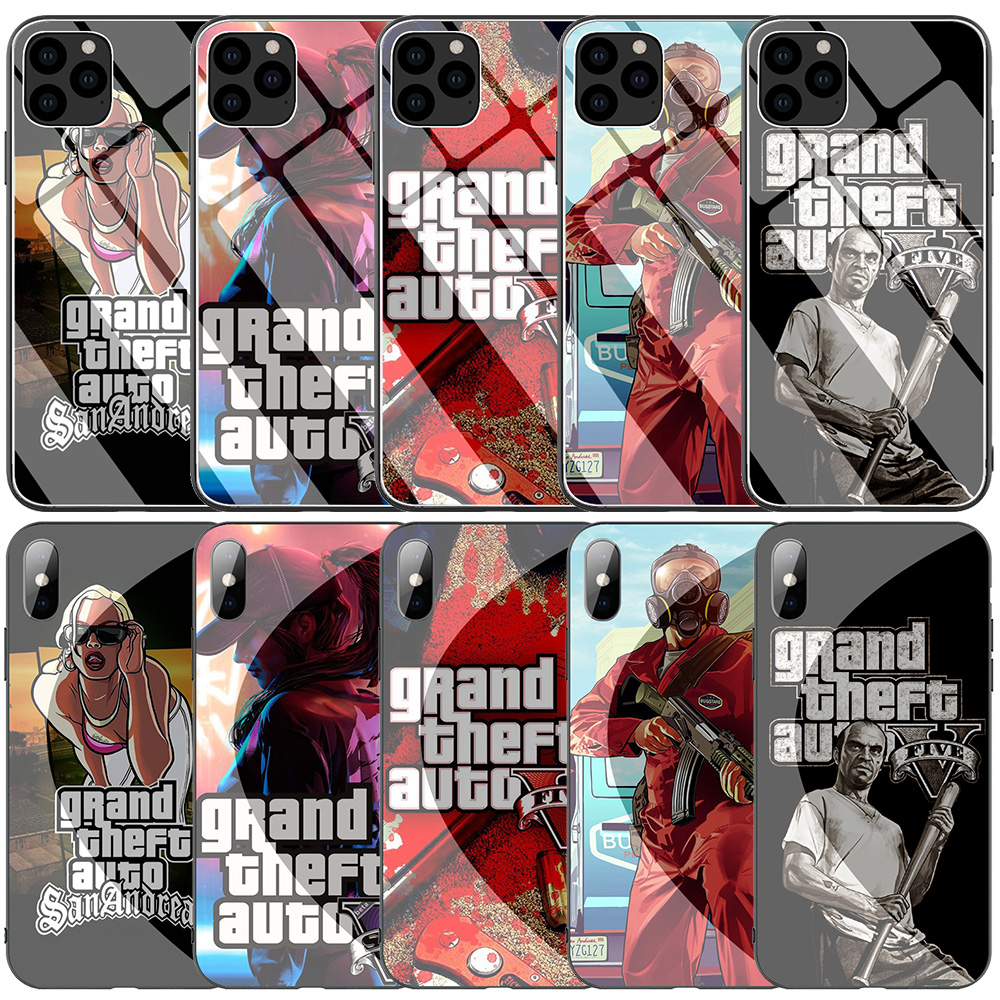 Ốp Điện Thoại Kính Cường Lực Cạnh Mềm Hình Game Gta 5 Grand Theft Fy61 Cho Apple Iphone 11 Pro Xs Max Xr X 8 7 6 6s Plus