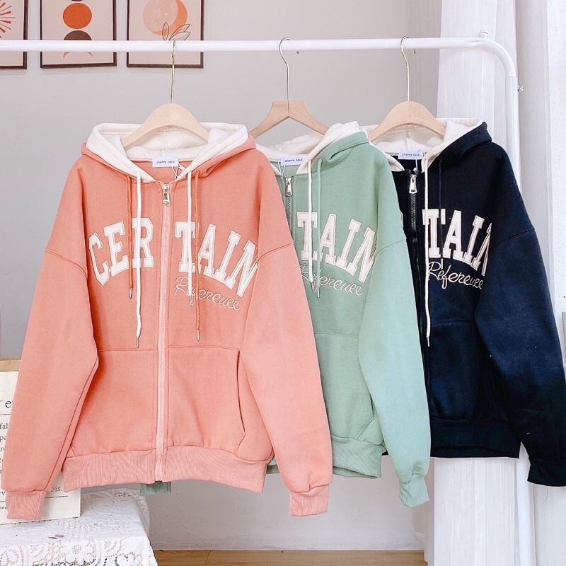 Áo khoác nỉ ngoại dây kéo phối nón 2 màu certain unisex ulzzang nam nữ