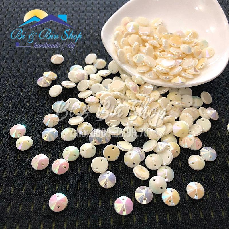 Đá Kết Tròn Màu Kem Sữa Cừ Đính Kết Trang Phục Thời Trang Làm Phụ Kiện Handmade