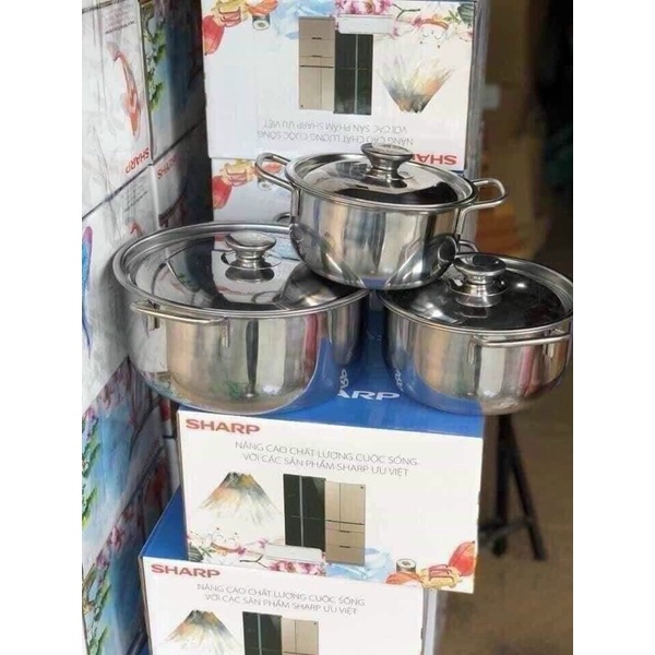 Bộ nồi SHARP inox dùng cho mọi loại bếp ( 16cm, 20cm, 24cm )