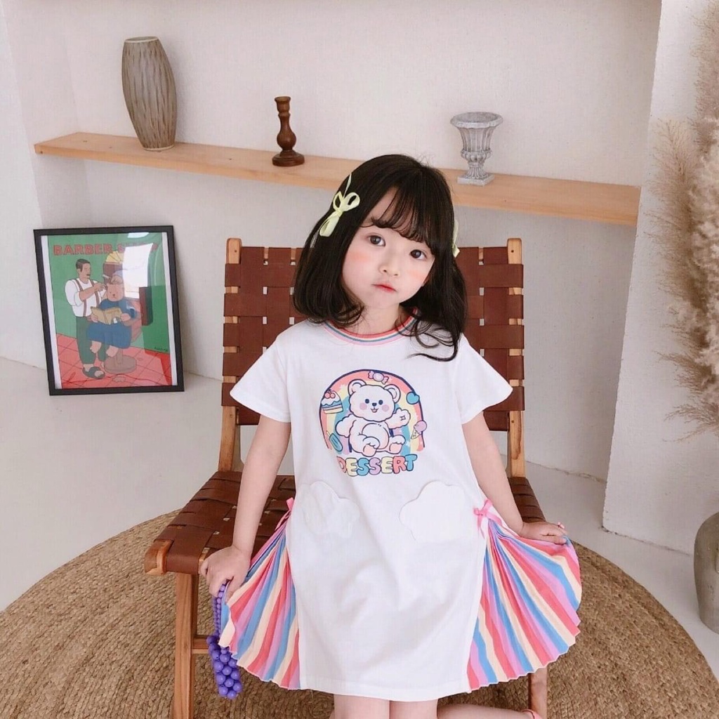 ĐẦM CẦU VỒNG IN GẤU DESSERT CHO BÉ GÁI