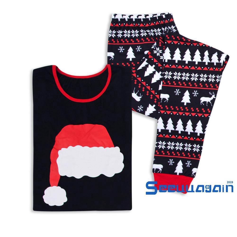 ❥☀✿SEEMen Women Kids Christmas Family Matching Pajamas Santa Parent-Kids Sleepwear