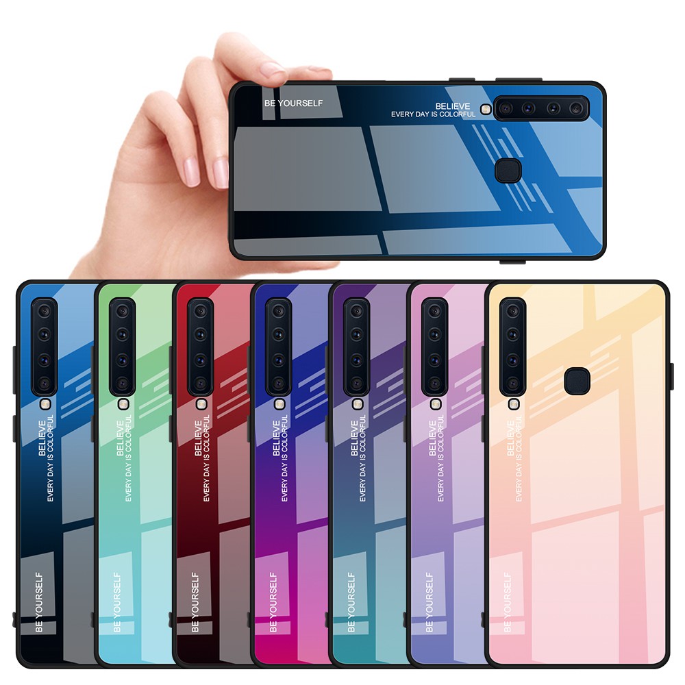 Ốp điện thoại kiểu mặt kính cường lực màu gradient cho Samsung Galaxy A5 A7 2017 A6 A8 A9 2018 Plus