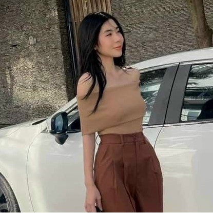Bingshopvn Áo kiểu nữ trễ vai cộc tay đính khuy vải len tăm co giãn ôm dáng