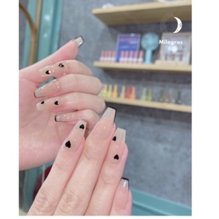 Nails box móng úp thiết kế sơn gel thạch vẽ trái tim đen xinh xắn