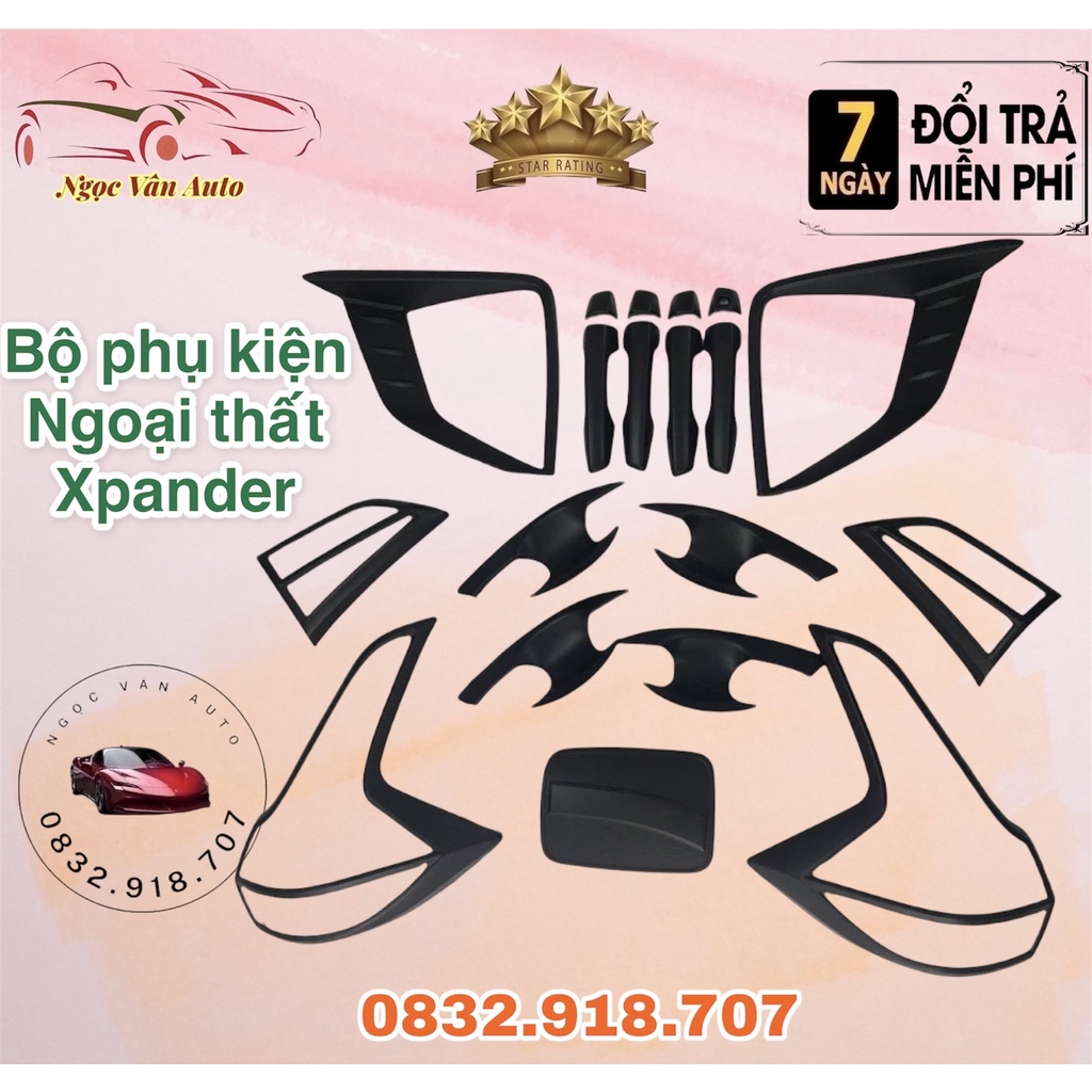 Ốp tay nắm hõm cửa, nắp xăng, ốp đèn pha hậu Xpander 2018 - 2022, Nhựa đen ABS