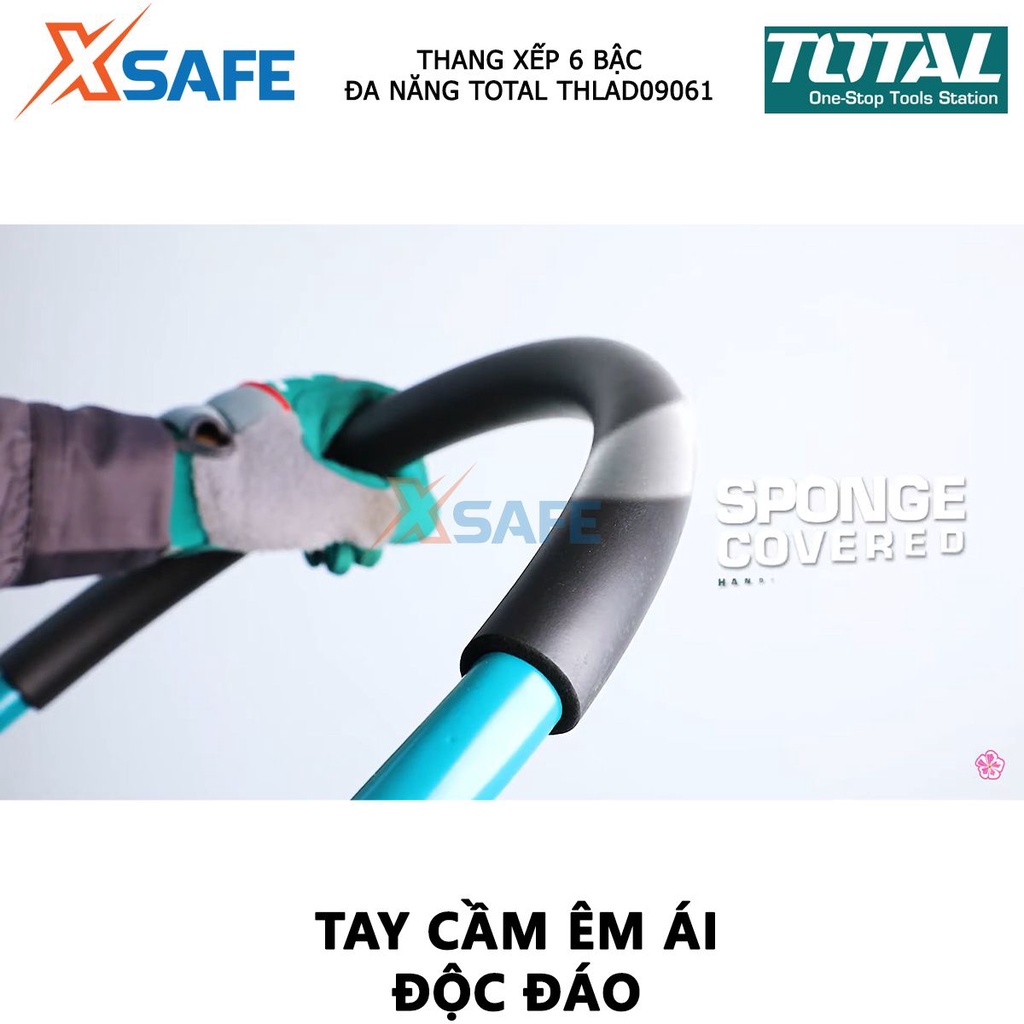 Thang xếp 6 bậc thang đa năng TOTAL THLAD09061 chất liệu bằng thép cứng cáp, độ dày ống thép 0.9mm, khả năng tải 150kg