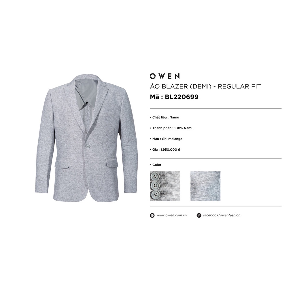 Áo Khoác Blazer Nam Owen BL220699 Vest Công Sở Màu Ghi Melange Vải Gỗ Namu Cao Cấp Mỏng Nhẹ Dai Thoáng Dáng Suông