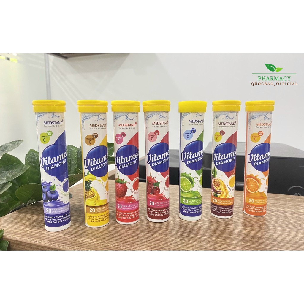 Viên C sủi bổ sung vitamin Vitamed Diamond ❤️FREESHIP❤️ Hương cam,chanh,kiwi,dứa,chanh leo,cherry,dâu tây,việt quất