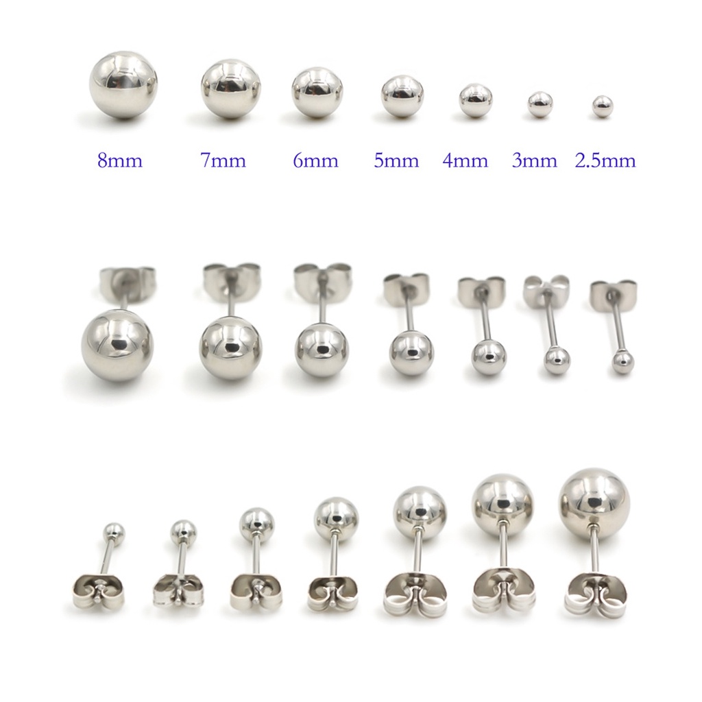 Khuyên Tai Bông Tai Nam Nữ Xỏ Cơ Bản 1 Đầu Bi Thép Titan Không Gỉ