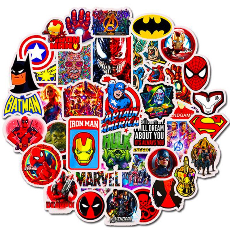 50 CÁI Sticker Marvel | Dán Nón Bảo Hiêm, Điện Thoại, Laptop, Bình Nước...Chống Nước, Chống Bay Màu