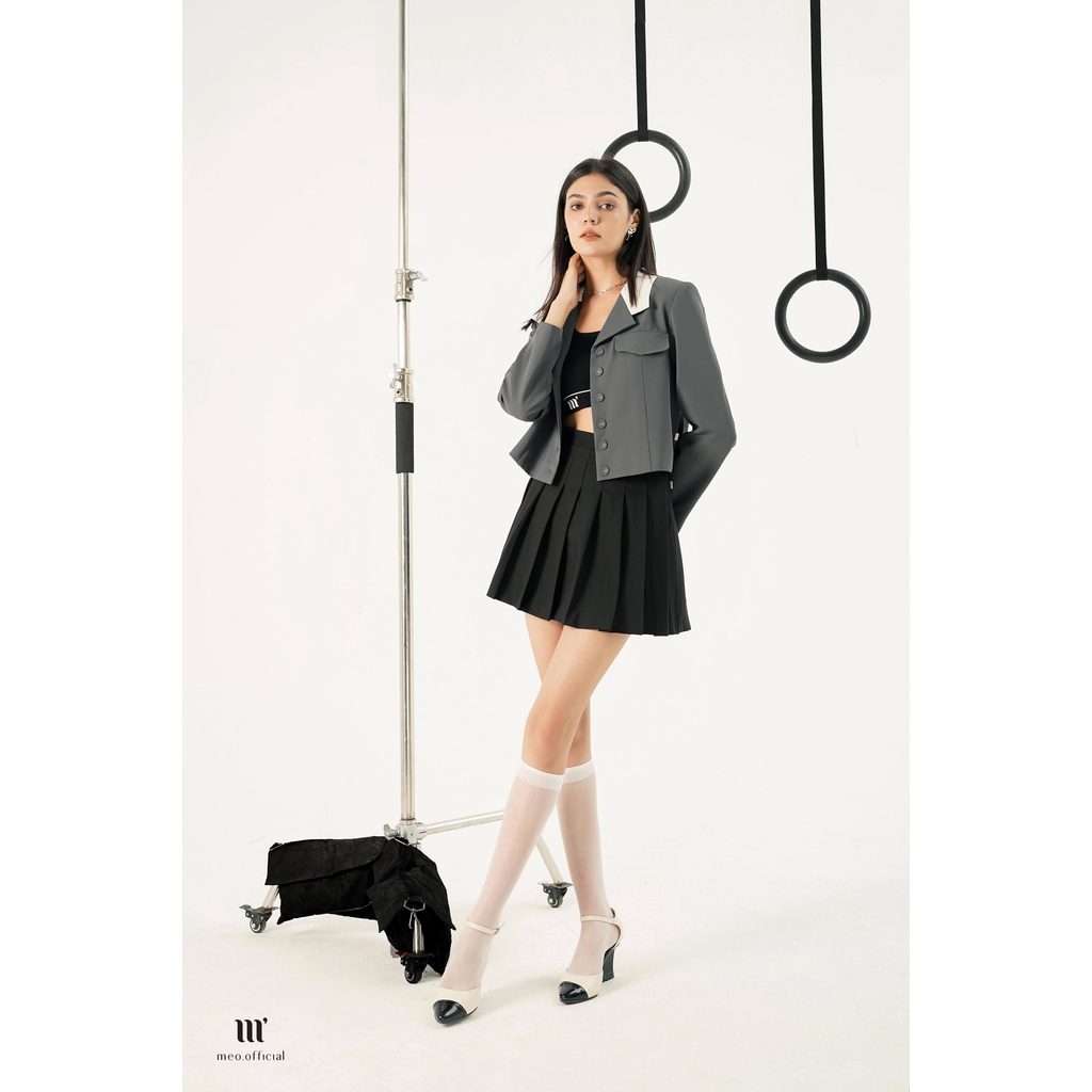 Áo blazer croptop nữ Méo shop dài tay phối nắp túi Floye